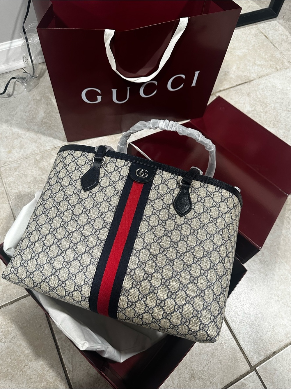 Gucci Ophidia Navy Medium Tote Bag